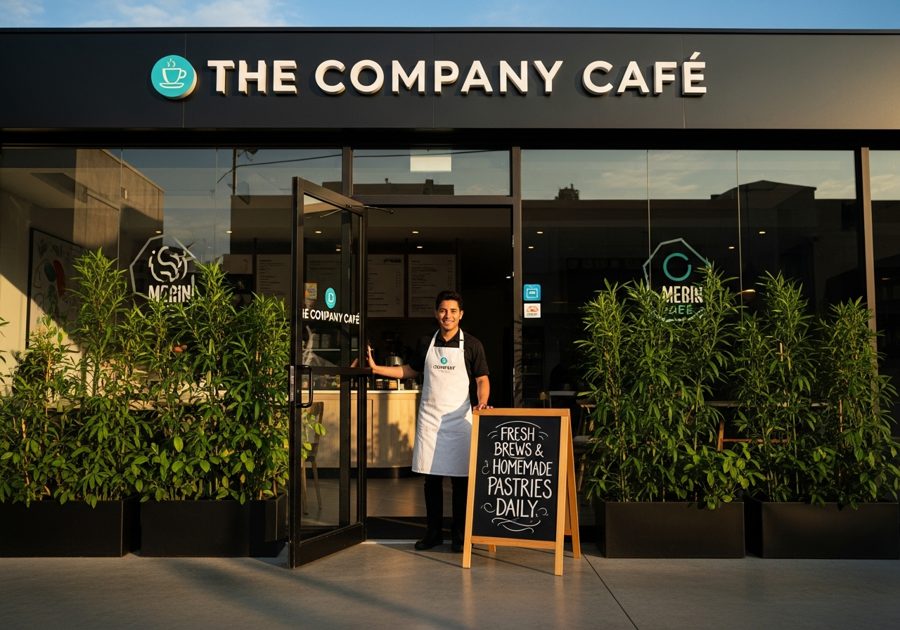 Clean, modern retail storefront with professional signage and inviting entrance showing brand consistency for a food location